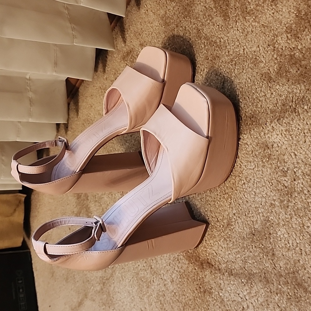 SCHUTZ Lenne Nappa Leather Platform Heels Color Sweet Rose Size 9.5